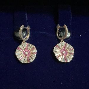 14K gold cubic zirconia drop dangle earrings flower Pendant Earring